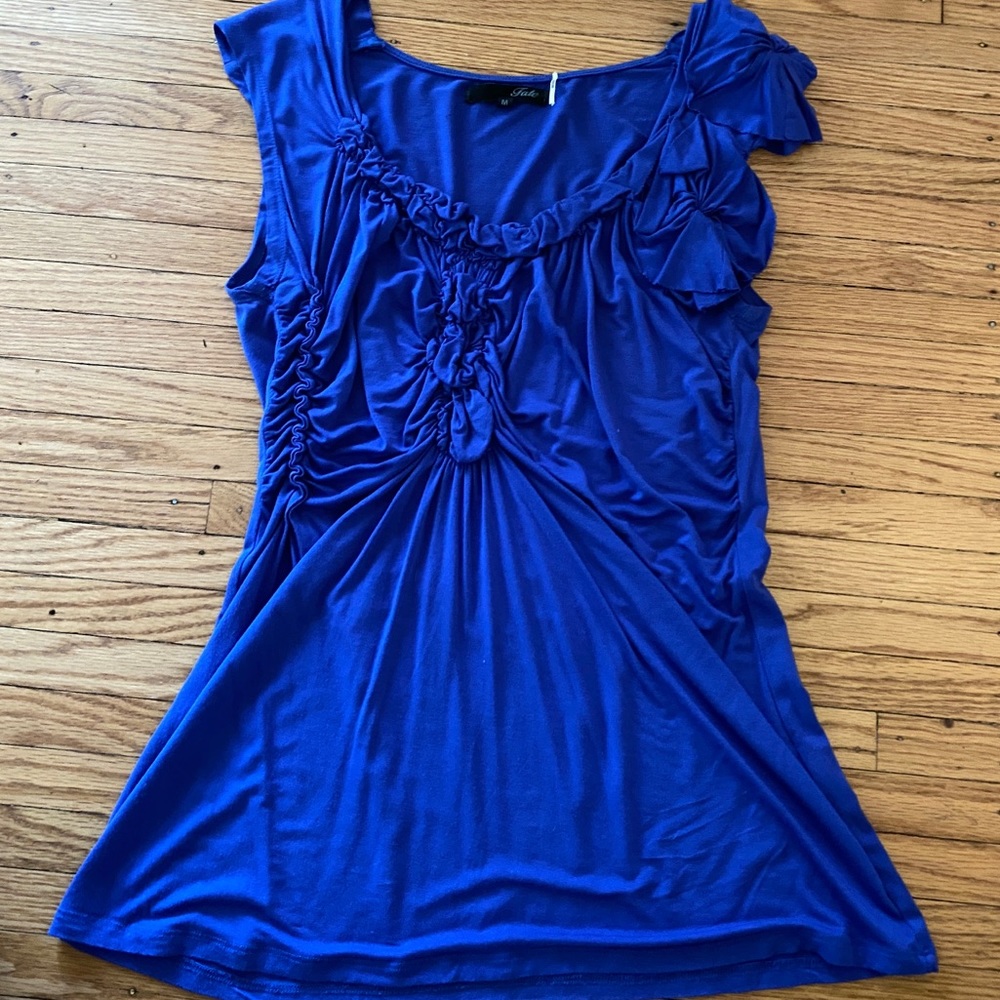 Fate from Anthropologie blue ruffle-front cotton blouse